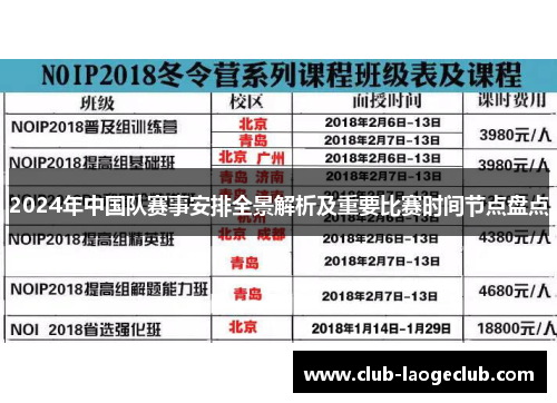 2024年中国队赛事安排全景解析及重要比赛时间节点盘点